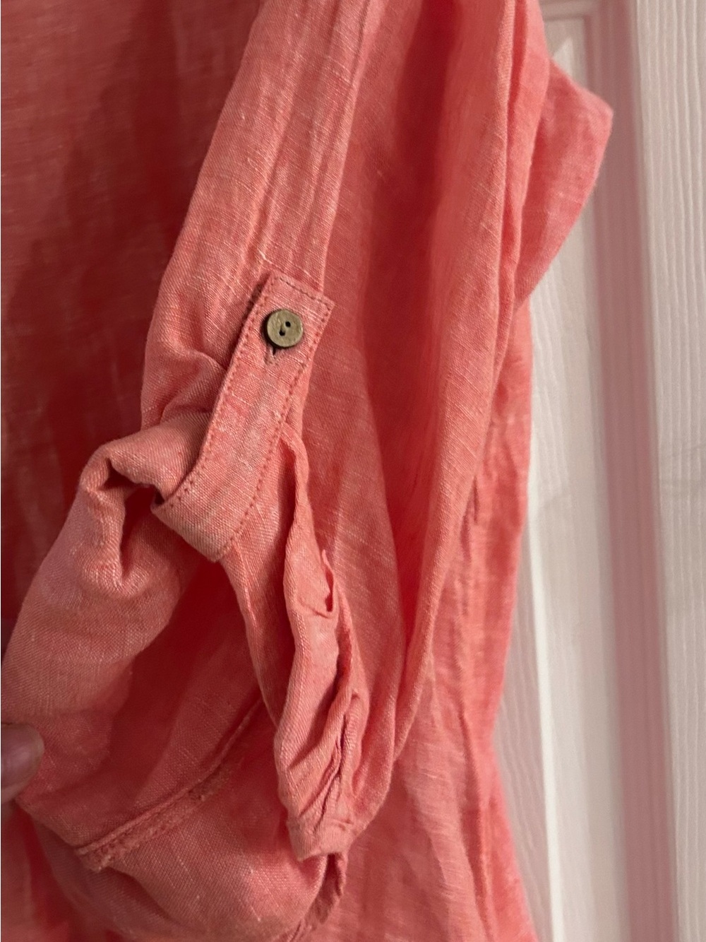 Sigrid Olsen Linen Button Up Top Size 2X Pink Ling Sleeve - Picture 8 of 9